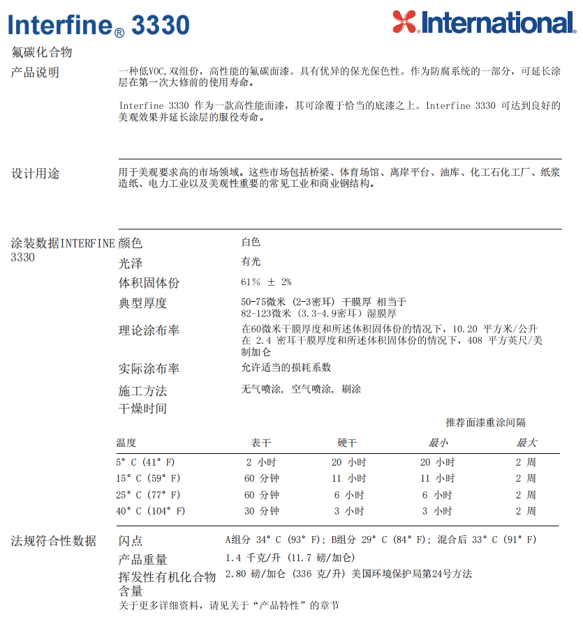 Interfine 3330工业和商业钢结构防腐涂料 Interfine 3330工业和商业钢结构防腐涂料